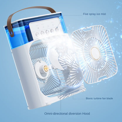 Portable USB Mist Fan | Mini Air Cooler with Fine Water Mist, LED Night Light & Humidifier | Rechargeable Desktop Cooling Fan for Home & Office