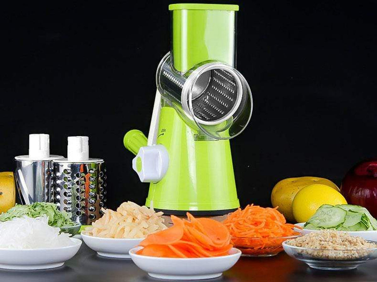 3-in-1 Manual Vegetable Drum Cutter & Slicer | Stainless Steel Rotary Grater, Shredder & Slicer | Multifunctional Kitchen Vegetable Cutter