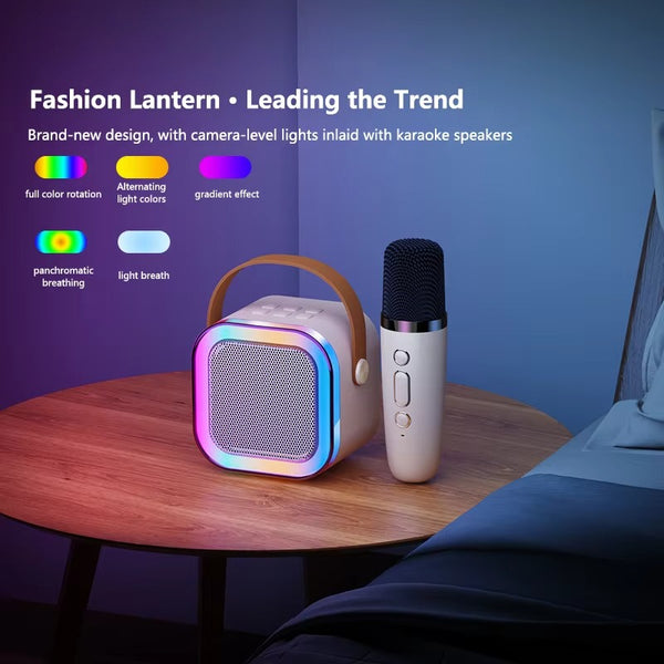 K12 Wireless Karaoke Speaker with Mic | Portable Bluetooth Speaker | RGB LED Light | Deep Bass Rechargeable Music Speaker for Kids & Family