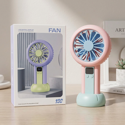 Portable USB Rechargeable Mini Fan | LED Digital Display | 100 Adjustable Speed Handheld Cooling Fan | Travel & Office Personal Fan