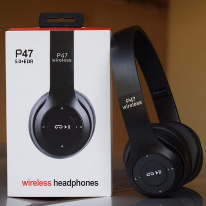 P47 Bluetooth Wireless Headphones | SD Card Music Mode | Long Battery Backup | Fast Charging Over-Ear Headset | Deep Bass Stereo Sound