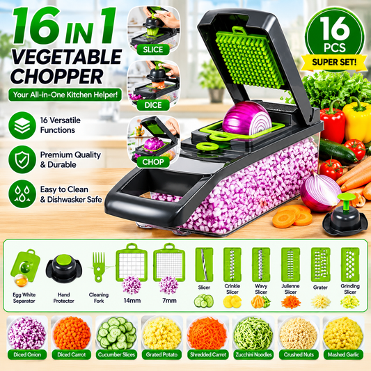 16-in-1 Multi-Functional Vegetable Chopper, Dicer & Slicer with Storage Container