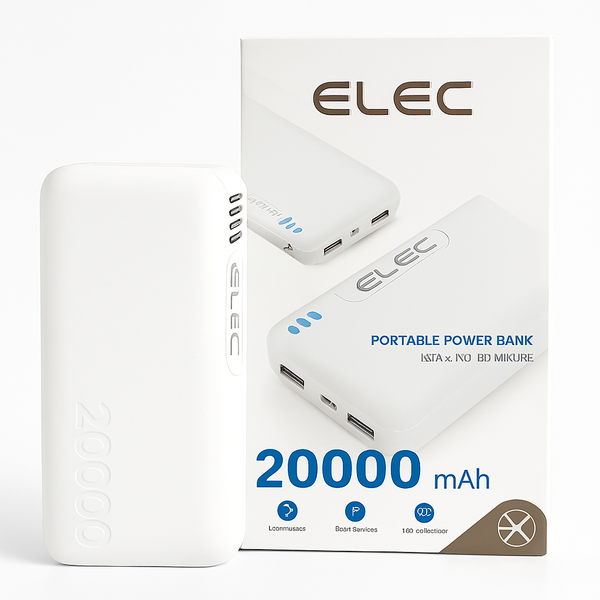 20000mAh Power Bank Elec | PD Fast Charging Portable Charger | High Capacity Battery Backup Power Bank for Travel & Daily Use