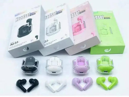 Air 31 TWS Wireless Earbuds | Transparent Crystal Case | Bluetooth 5.3 Earphones | HD Sound | Type-C Charging | Android & iPhone Compatible