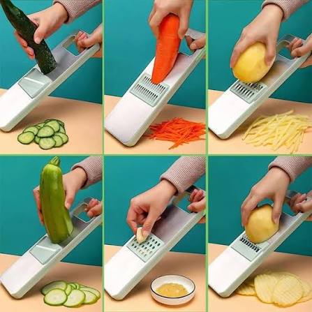 5-in-1 Vegetable Cutter & Slicer with 5 Interchangeable Stainless Steel Blades | Multifunctional Vegetable Chopper, Grater, Shredder & Peeler
