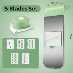 5-in-1 Vegetable Cutter & Slicer with 5 Interchangeable Stainless Steel Blades | Multifunctional Vegetable Chopper, Grater, Shredder & Peeler
