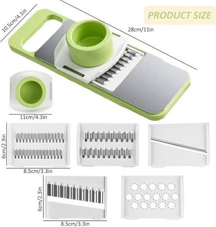 5-in-1 Vegetable Cutter & Slicer with 5 Interchangeable Stainless Steel Blades | Multifunctional Vegetable Chopper, Grater, Shredder & Peeler