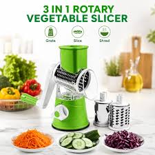 3-in-1 Manual Vegetable Drum Cutter & Slicer | Stainless Steel Rotary Grater, Shredder & Slicer | Multifunctional Kitchen Vegetable Cutter