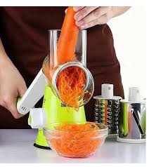 3-in-1 Manual Vegetable Drum Cutter & Slicer | Stainless Steel Rotary Grater, Shredder & Slicer | Multifunctional Kitchen Vegetable Cutter