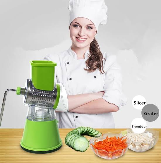 3-in-1 Manual Vegetable Drum Cutter & Slicer | Stainless Steel Rotary Grater, Shredder & Slicer | Multifunctional Kitchen Vegetable Cutter